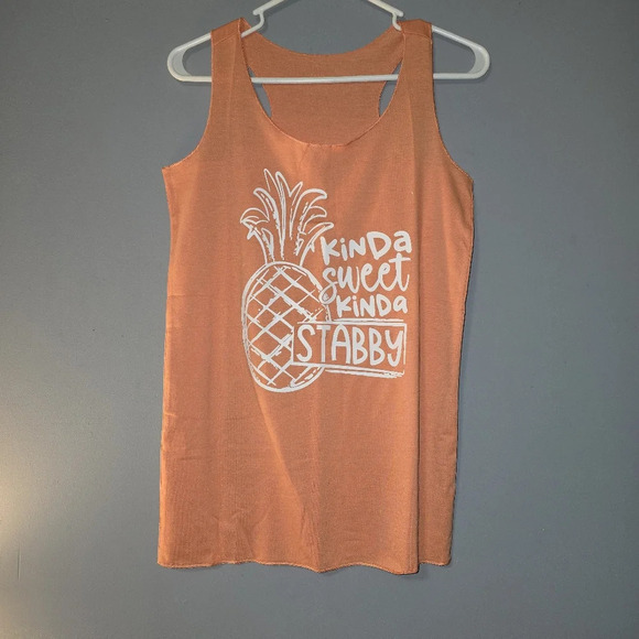 🆕Kinda Cute, Kinda Stabby Raw Hem Tank, Small - NEW - Picture 1 of 5